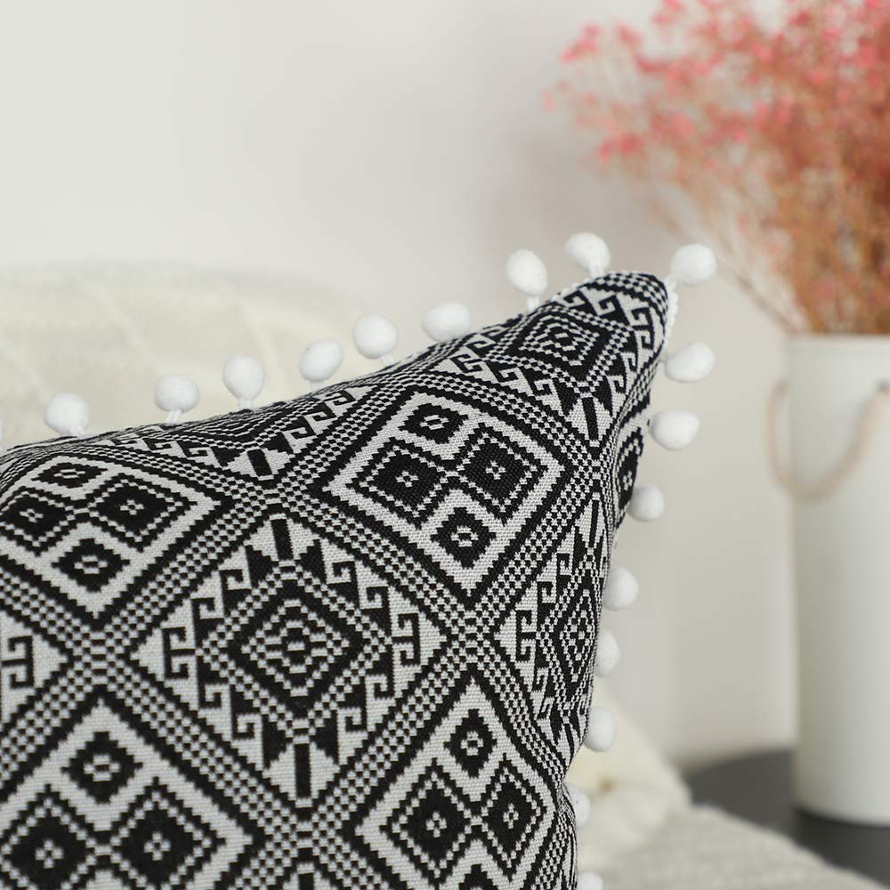 Mandioo Decorative Pom Poms Fringe Throw Pillow Covers With