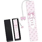 Pink Bow Metal Bookmark Gifts, Cute Metal Bookmark with Charm, Pretty Girls Read Books Gift for Women Girls, Bookish Accessaries for Reading Book Lovers Birthday Christmas School Office Supplies