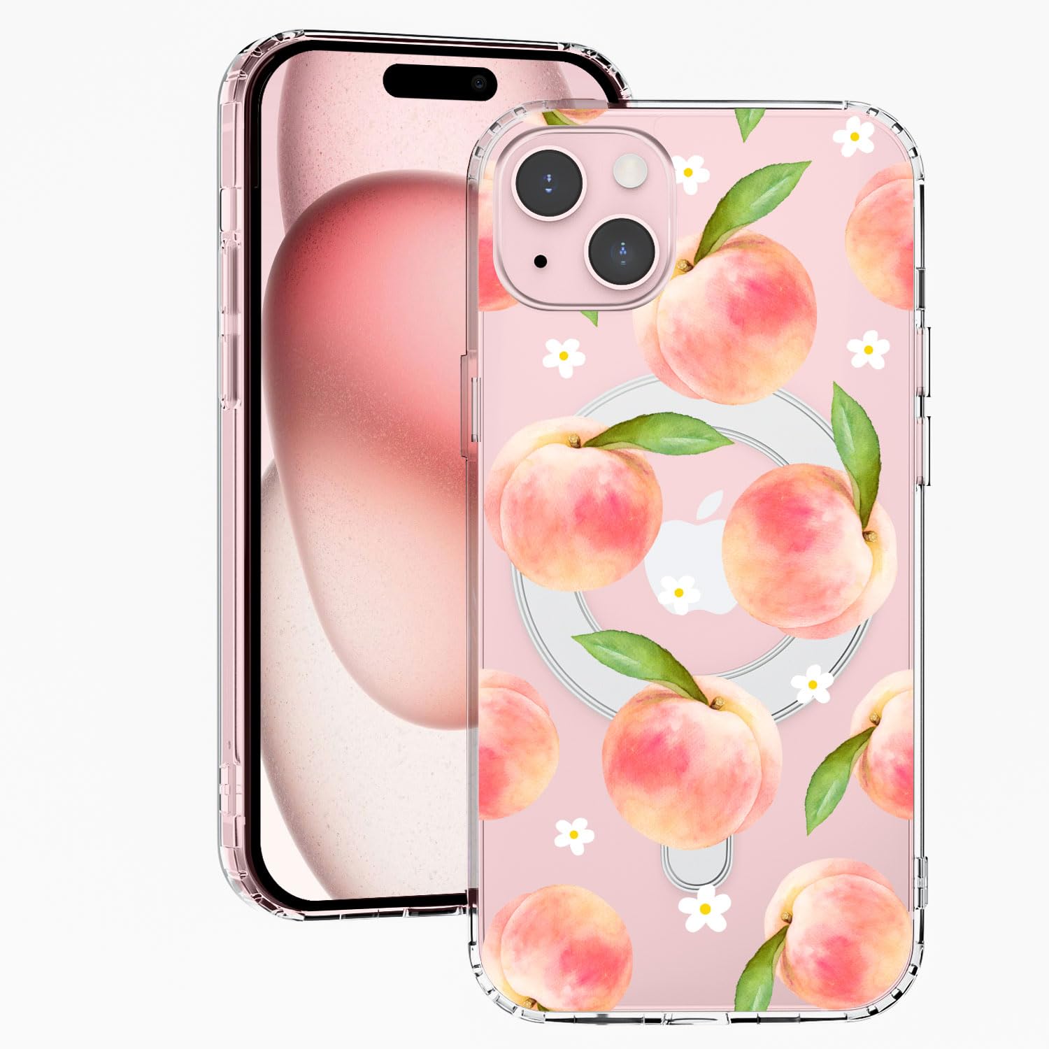 MAYCARI Magnetic Case for iPhone 15 Pro Max, Cute Kawaii Pink Peach Clear Soft Slim Fit Shockproof Protective Case Compatible with MagSafe for iPhone 15 Pro Max
