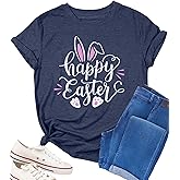 Easter Shirts for Women Happy Easter Shirt Bunny T-Shirt Rabbit Graphic Tees Cute Egg Holiday Funny Gift Tops Outfit