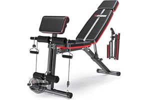 XDDIAS Adjustable Weight Bench, Workout Bench with Leg Extension and Preacher Curl Pad, Weight Bench for Home Gym, Foldable Exercise Bench, Quick Adjustment Incline Bench Press