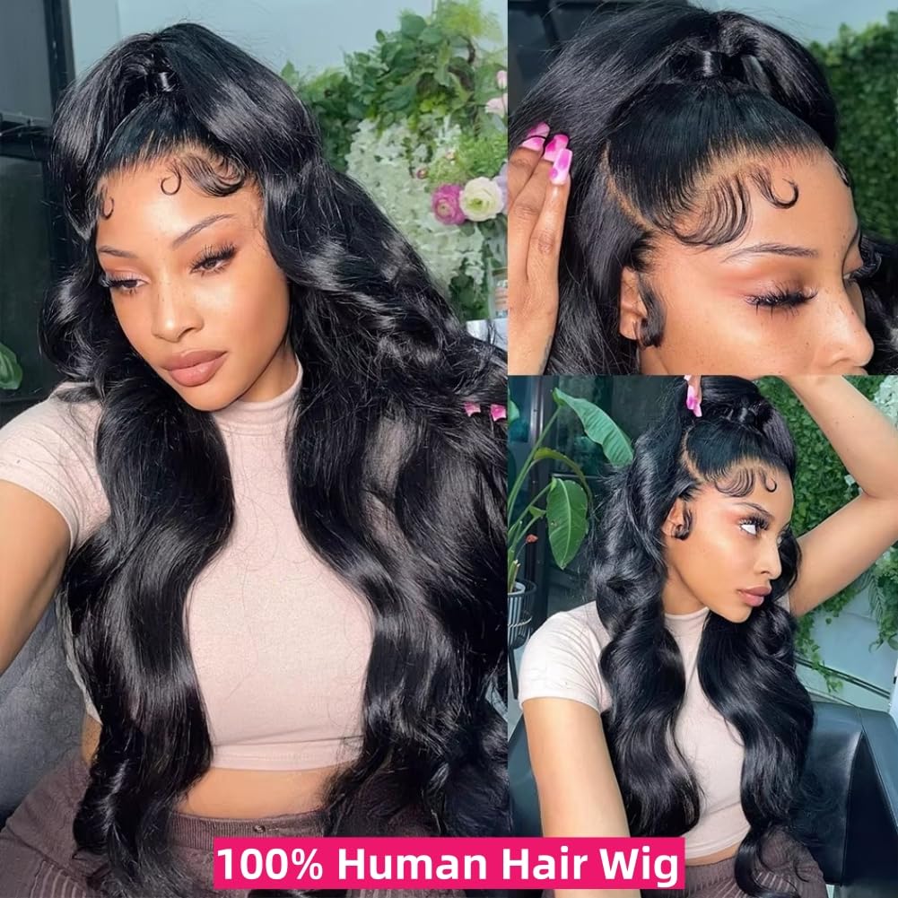 28 Inch 360 Lace Front Wigs Human Hair Drawstring Body Wave Lace Front Wigs Human Hair Pre Plucked 360 HD Full Lace Wig 180 Density Glueless Invisi Strap Frontal Wigs Human Hair for Women
