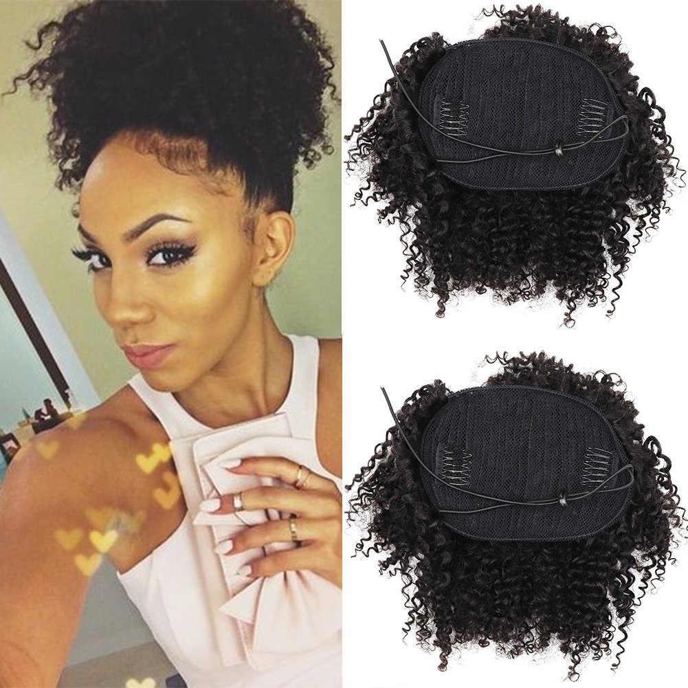 8inch Human Hair Afro Puff Ponytail Extensions For Black Women