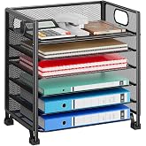 Simple Trending Desk Organizer, 6 Tier Paper Organizer, Letter Tray, Black | Desk Organizers and Accessories, 6 Trays File Organizer, Handle-Mesh Desk File Holder for Office Home, 13"L x 8.75"W x 14.6"H