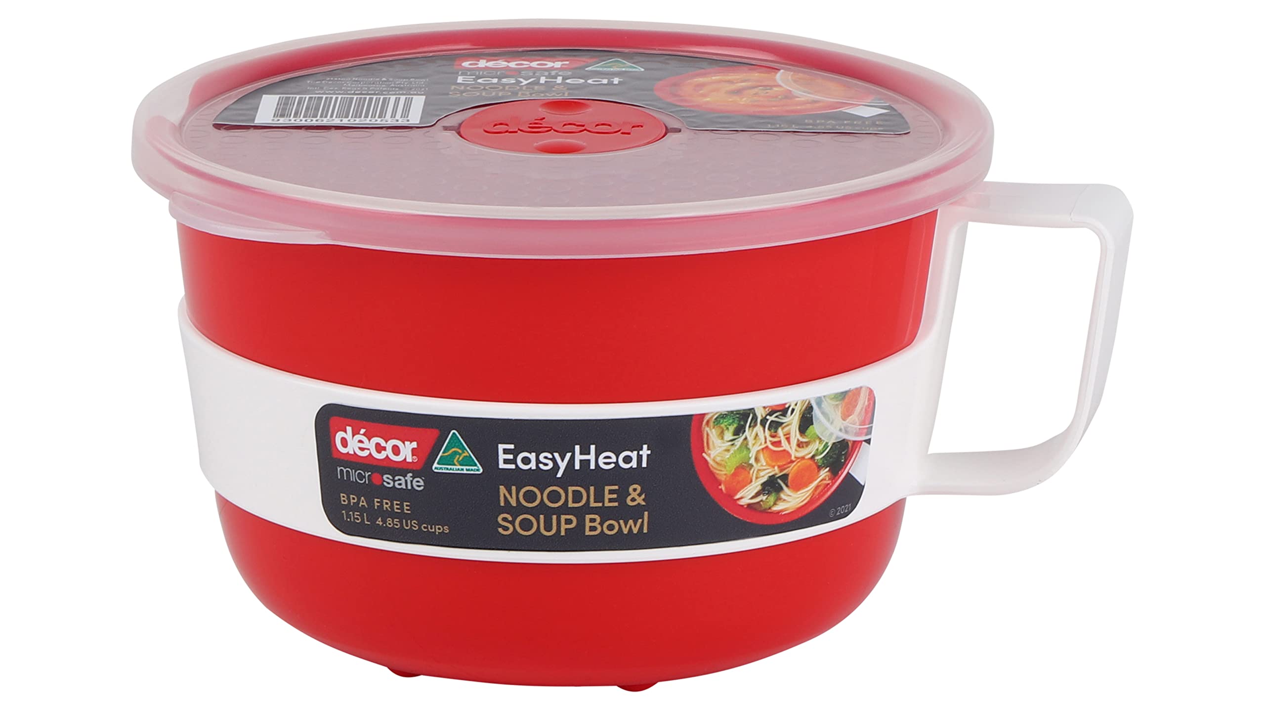Décor Microsafe EasyHeat Bowl | Microwave Bowl Perfect for Soup, Noodles & Porridge | 1.15L Capacity - Red