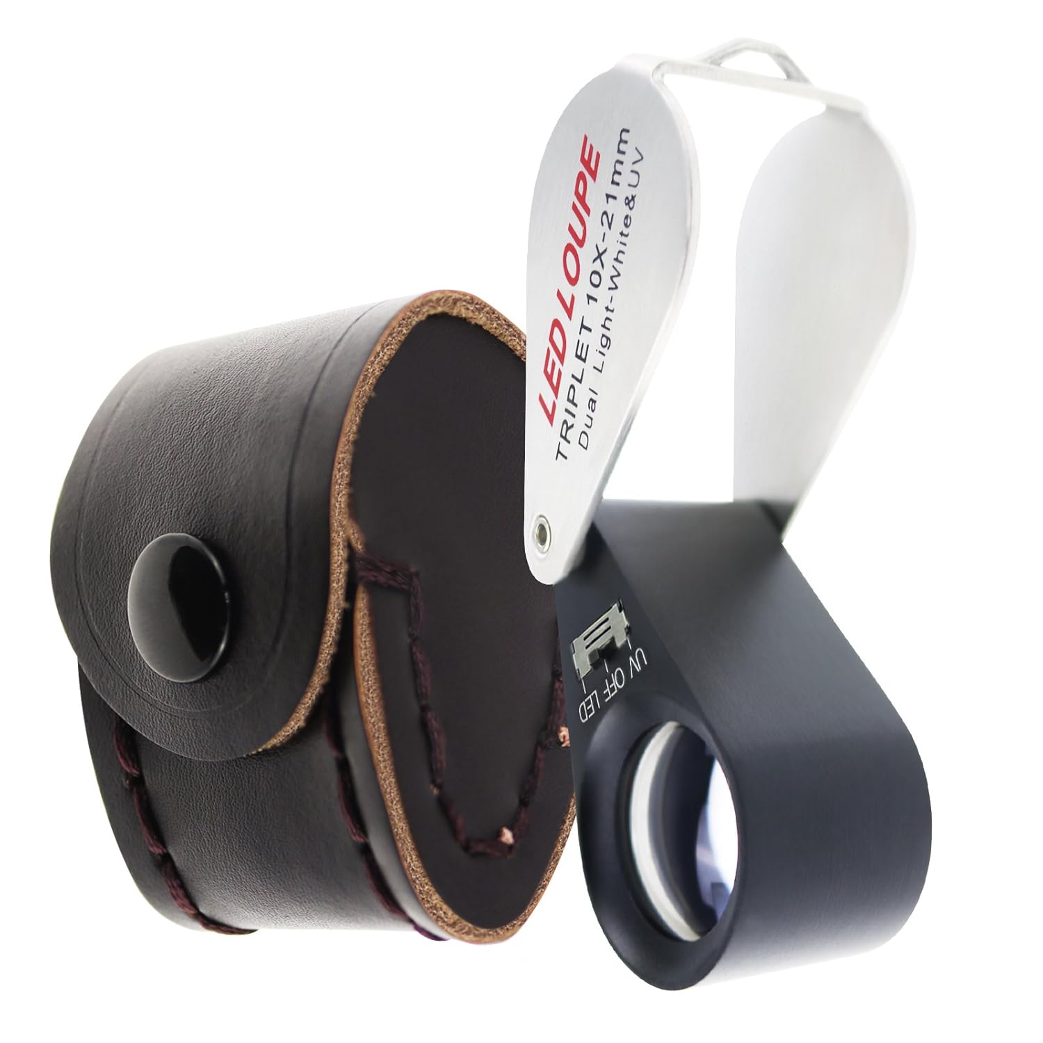 10x Magnification Jeweler Loupe Triplet Lens Magnifier with 6 LED UV