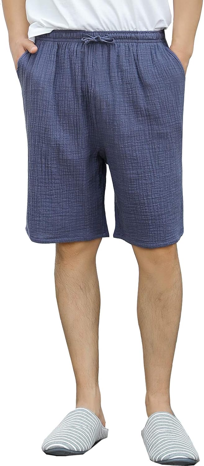 Amazon メンズ ルームウェアボトムス ガーゼパジャマパンツ 寝巻き 綿100 ショートパンツ 部屋着 優しい肌触り 通気性 柔らか 通気性 無地 ウェストゴム仕様 M L Xl ルームウェアボトムス 通販