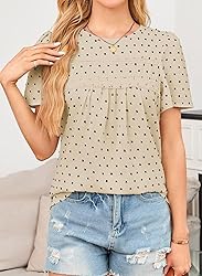 Falechay Apricot-Black Dots Tops for Women Cute