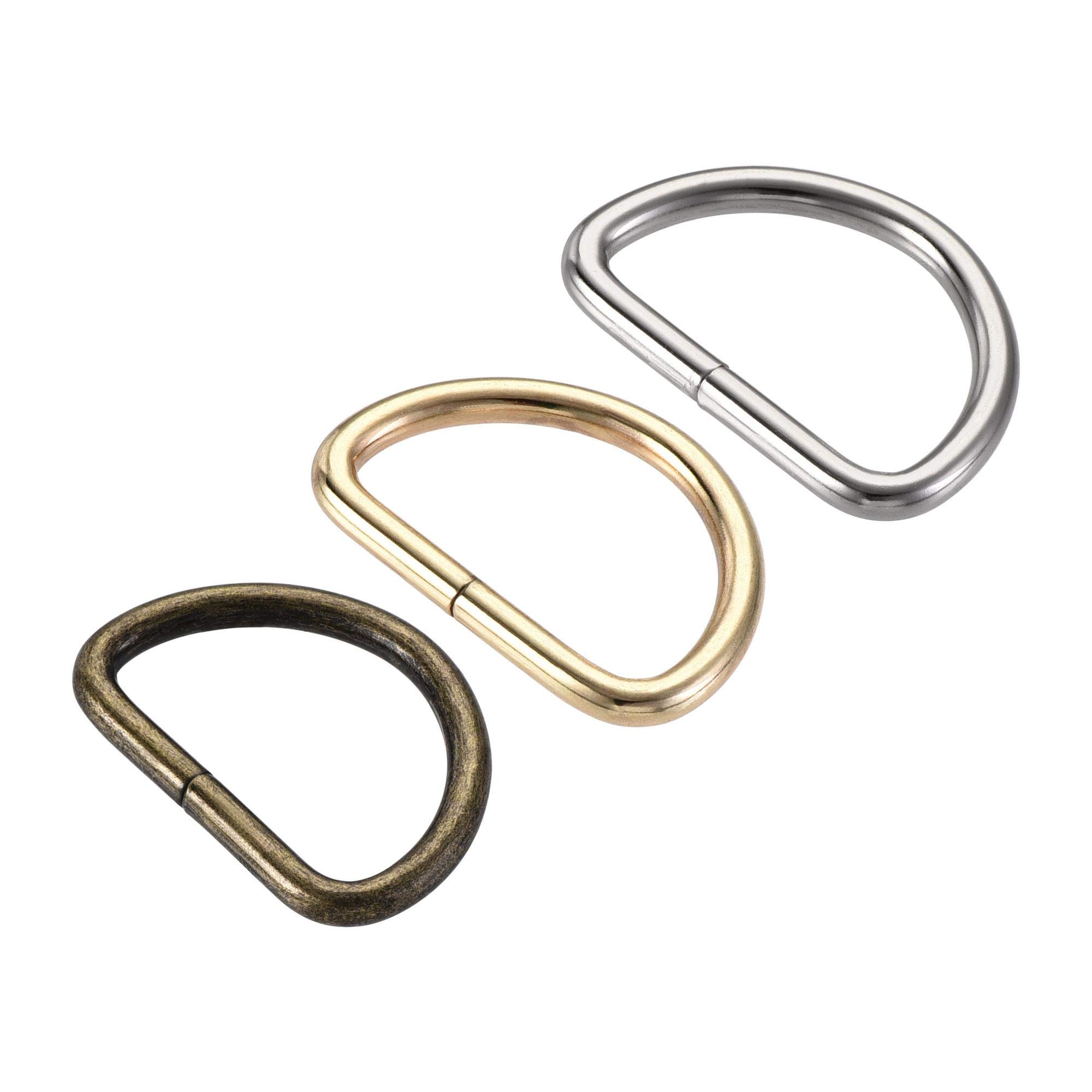 sourcing map Metal D Ring 1.26"(32mm) D-Rings Buckle Silver Tone, Gold Tone, Bronze Tone(Total 15pcs)