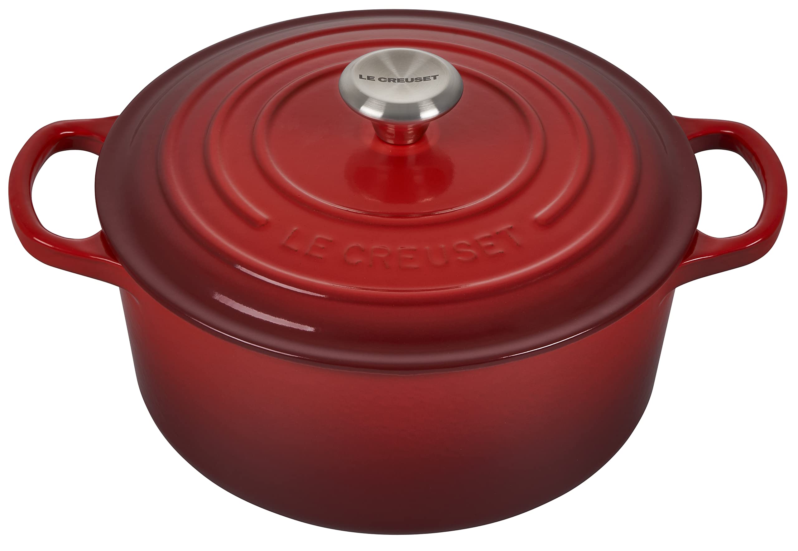 Le Creuset Signature Enamelled Cast Iron Round Casserole Dish With Lid, 22 cm, 3.3 Litre, Cerise, 21177220602430