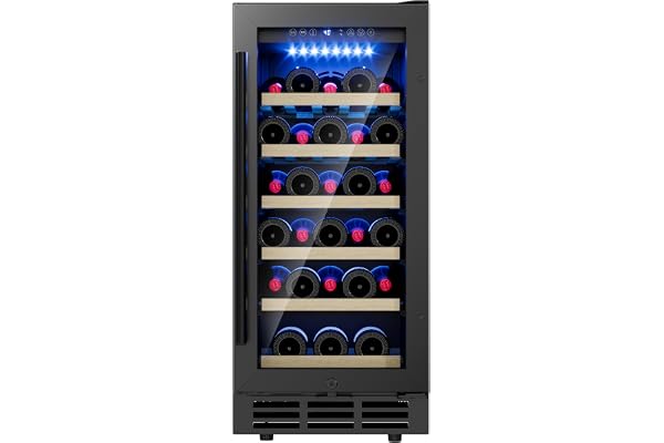 ICEVIVAL 15 Inch Wine Cooler Refrigerator, 28 Bottle Small Wine Fridge with Removable Shelves, Under Counter Refrigerator with Double-Layer Glass Door, Wine Fridge Freestanding for Home/Office (Black)