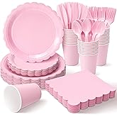 Vyntra 350 Pcs Pink Valentines Disposable Paper Plates and Napkins Set for 50, 9" Dinner Plates & 7" Dessert Plates, Tableware for Baby Shower, Bridal Shower, Birthday, Party