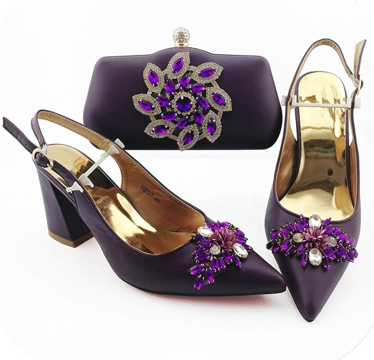 purple shoes and matching bag