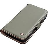 Porter Riley - Leather Case for iPhone 13 (6.1"). Premium Genuine Leather Stand/Cover/Wallet/Flip Case with [Card Slots] [Horizontal Stand] [Durable Frame] (Grey/Pink)