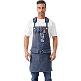 Nanxson Woodworking Apron for Men,Canvas Work Tool Apron Cross Back with Multi-Pockets Waterproof for Carpenter Woodworker
