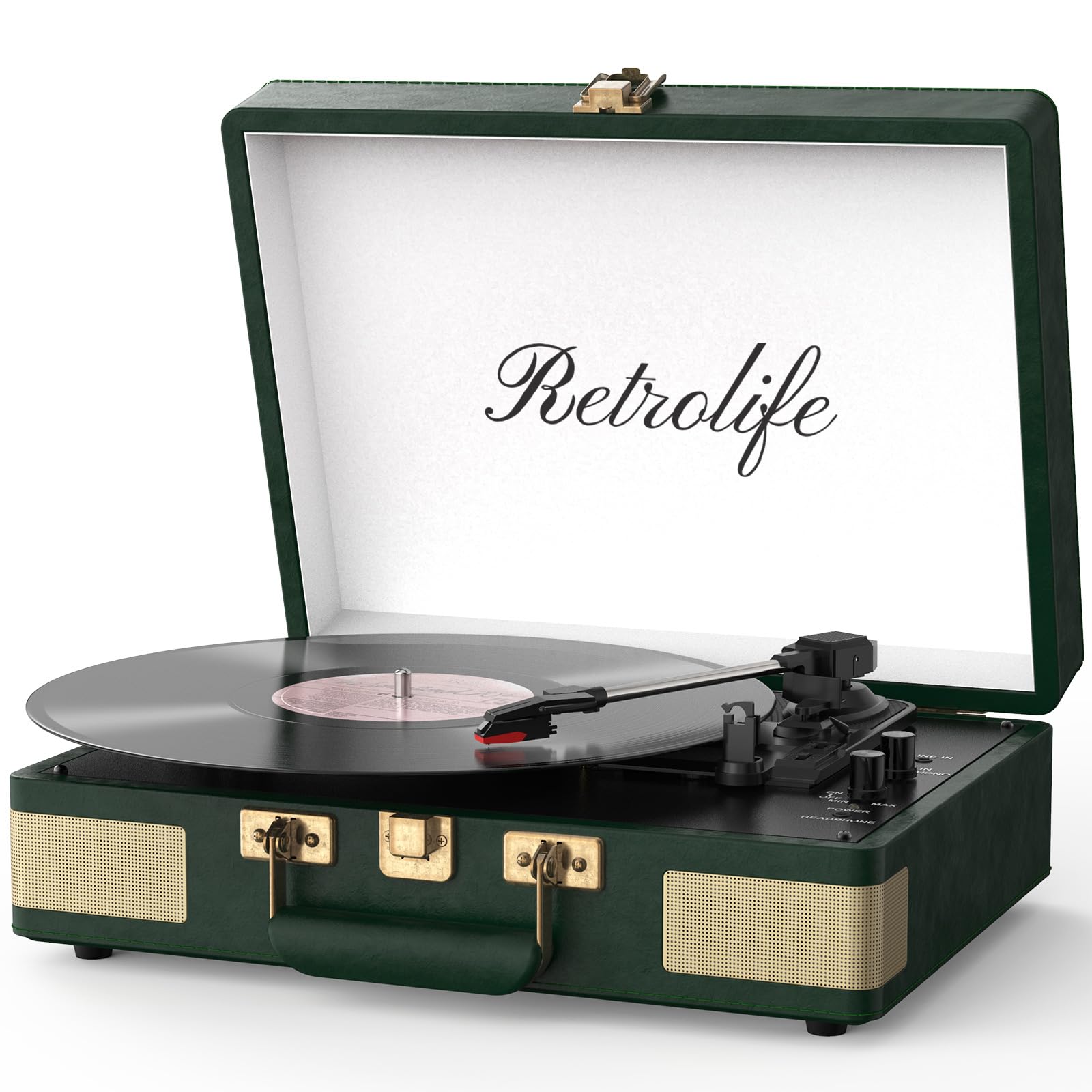Record Player 3 Speed Bluetooth Portable Suitcase Vinyl Player with Built-in Speakers Turntable Enhanced Audio Sound PU Leather Vintage Image