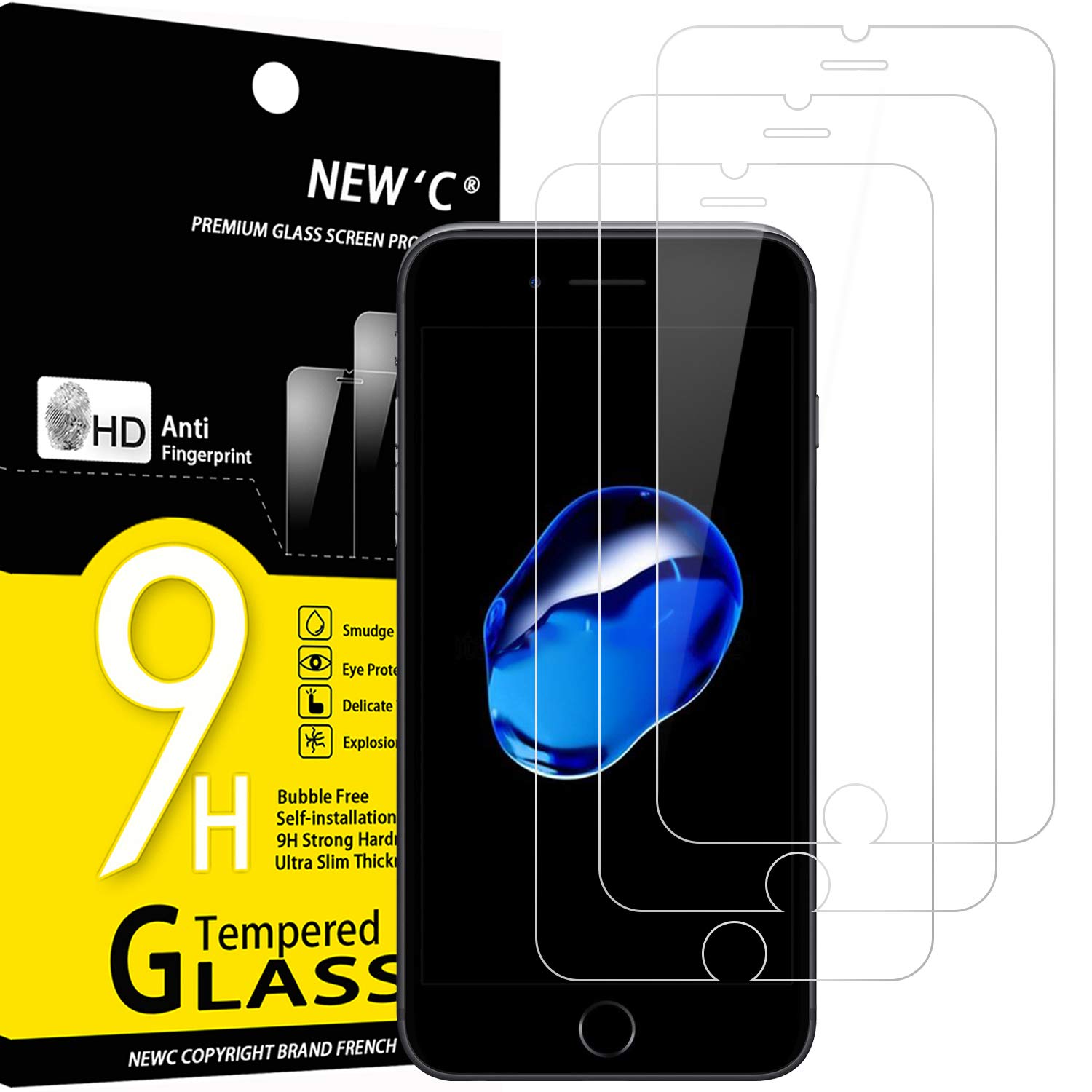 Photo 1 of NEW'C 3 Pack Designed for iPhone 7 Plus and iPhone 8 Plus Screen Protector (5.5"), Tempered Glass, Case Friendly Anti Scratch Bubble Free Ultra Resistant