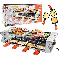 MasterChef Dual Cheese Raclette Table Grill w Non-stick Grilling Plate and Cooking Stone- Deluxe 8 Person Electric Tabletop C