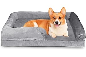HUGYOU Orthopedic Bolster Dog Bed, Waterproof Lining Dog Bed with Egg-Crate Foam Sofa, Non-Slip Bottom Dog Couch with Washable Removable Cover for Medium Large Extra Cat Dog (35x25x7.1 inches, Grey)