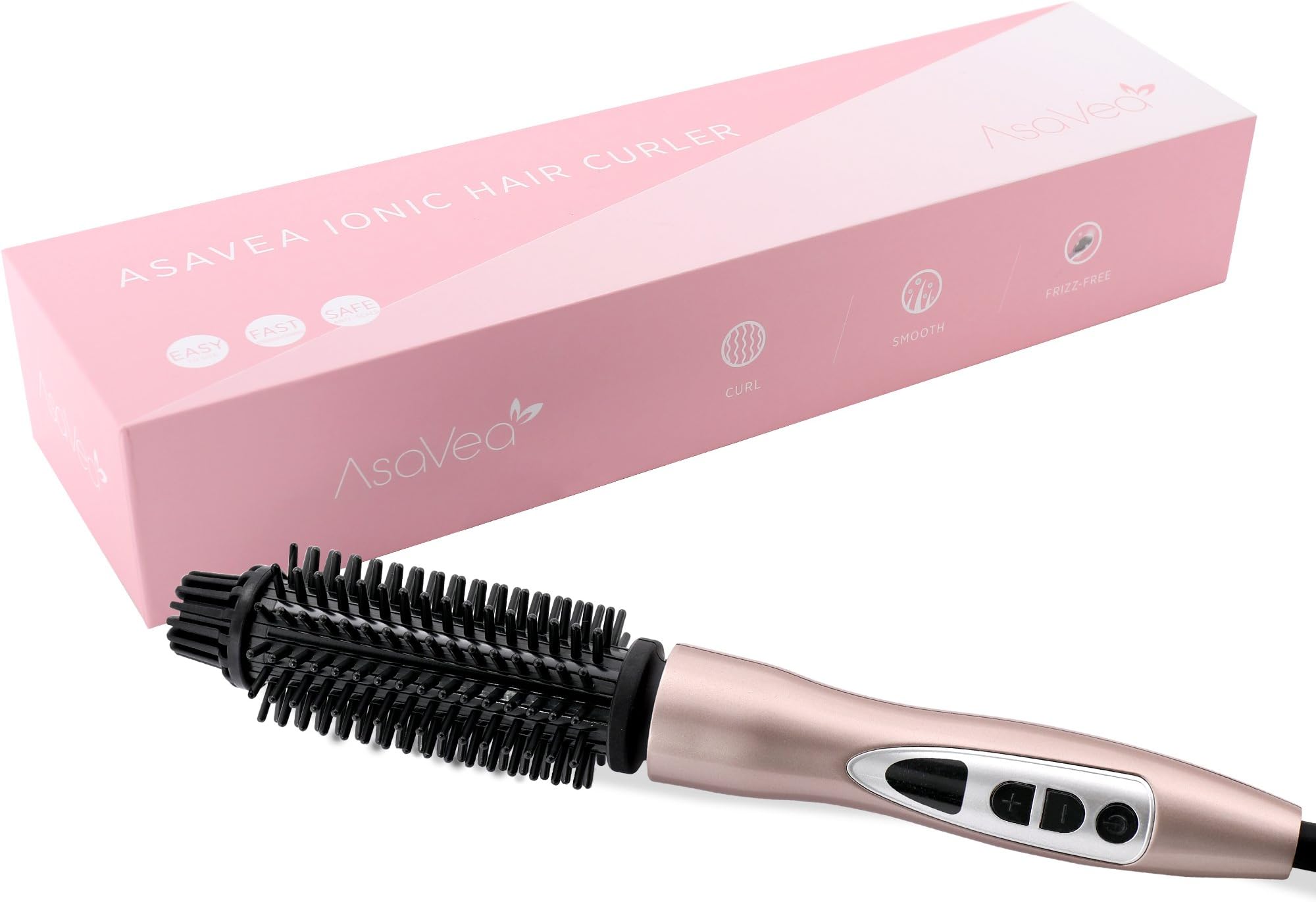 Hair Curler and Straightener Brush, Anti-Scald Technology Perfecter Pro Grip Digital Temp-Controlled Heated Brush (Rose Gold)