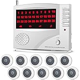 SYNLETT Wireless Calling System, Caregiver Pager for Nurses Station, 10 Waterproof Call Buttons with 1 Monitoring Unit for Emergency, Patients Seniors Clinic, 7 Languages Alert, White