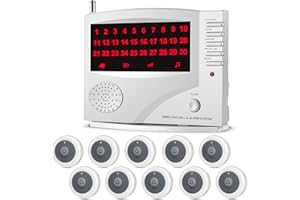 SYNLETT Wireless Calling System, Caregiver Pager for Nurses Station, 10 Waterproof Call Buttons with 1 Monitoring Unit for Emergency, Patients Seniors Clinic, 7 Languages Alert, White