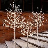 TYBEEU Lighted Birch Tree Set 4ft, 6ft and 8ft with 96/160/256 Warm White LED Lights for Holiday Decor - Realistic Design, UL Certified, Dimmable, Waterproof - Ideal for Indoor and Outdoor Decoration