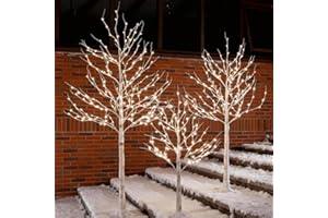 TYBEEU Lighted Birch Tree Set 4ft, 6ft and 8ft with 96/160/256 Warm White LED Lights for Holiday Decor - Realistic Design, UL Certified, Dimmable, Waterproof - Ideal for Indoor and Outdoor Decoration