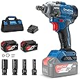 Dong Cheng 20V Brushless Impact Wrench, High Torque 360 ft-lbs, 1/2" with 3 Mode Speed, 2 * 4.0Ah Battery and Charger, Cordless Power Impact Gun for Car Tires, Includes 4 Impact Sockets and Kit Bag