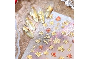 SHUXILIN 1 Sheet Fall Nail Stickers for Nail Art Autumn Maple Leaves Nail Decals 5D Embossed Thanksgiving Day Gold Maple Leaf Nail Art Supplies Red Leaf Nails Accessories for Women Acrylic Nails Decoration