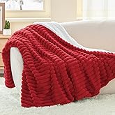 INFIIXSO Sherpa Throw Blanket for Couch - Super Soft & Warm Striped Fleece Blanket, Cozy Plush Fluffy Blanket All Season Use (Red, 50x60 Inches)