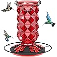 25 Ounces Large Glass Hummingbird Feeders for Outdoors, Wild Bird Nectar Feeder with Perch & 5 Flower Feeding Ports Leak Proof Hanging for Garden Backyard Decor, Gifts for Women Mom, Red