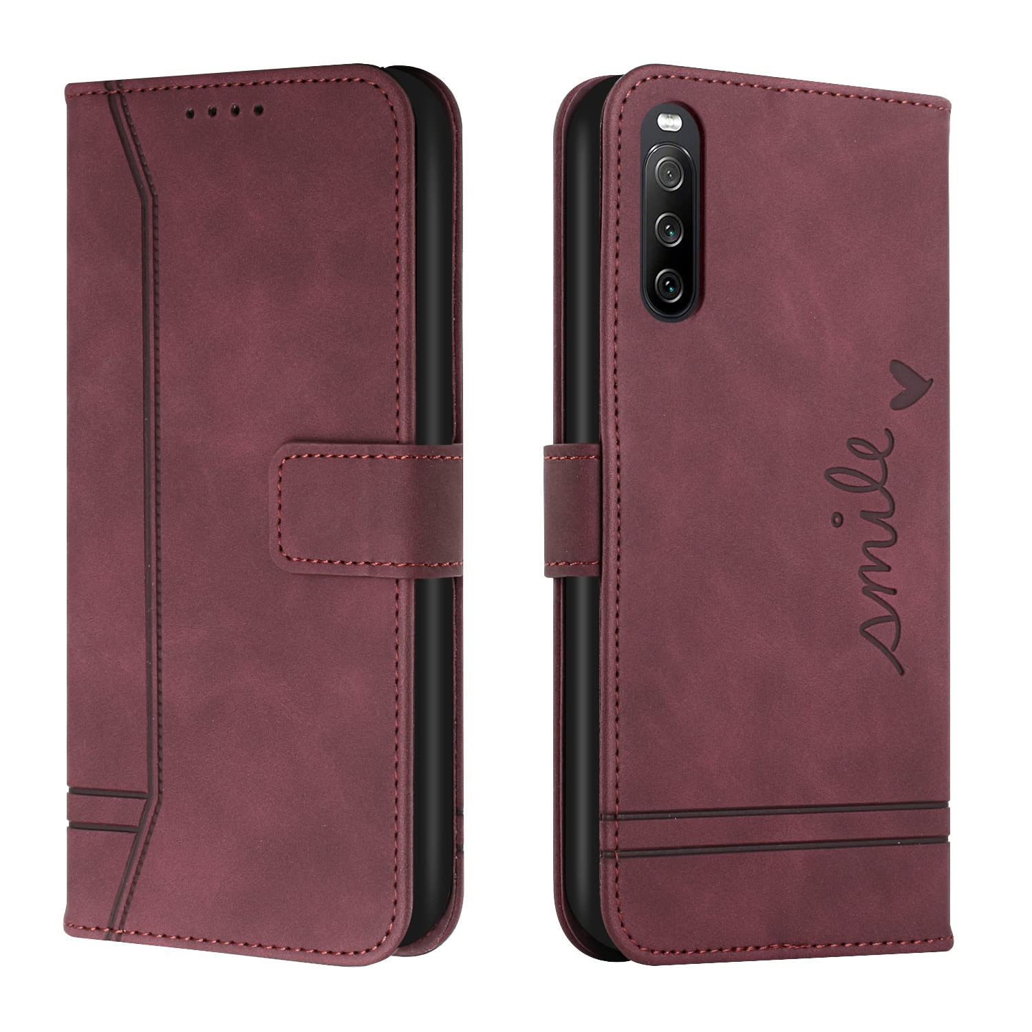 QIWEIQING Compatible for Sony Xperia 10 V 2023 Case, Xperia 10 V 2023 for Women Girls Case with Card Holder PU Leather Detachable Wrist Strap Wallet Case for Sony Xperia 10 V 2023.Wine Red HX — image 1