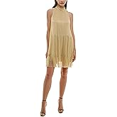Maison Tara Women's Sleeveless Metallic Babydoll Mini Dress, Gold,14W