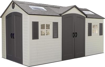 Lifetime 15x8 ft Outdoor Storage Shed Dual Entry Heavy Duty Tan HDPE Garden
