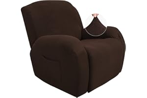 JIVINER Super Stretch Recliner Chair Covers 4 Pieces Sofa Slipcover for Reclining Chair Spandex Soft Recliner Slipcover with Pockets Recliner Furniture Protector (Recliner, Chocolate)
