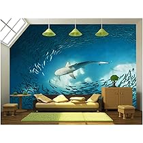 Amazon Com Wall26 海洋鯊魚和小魚 自然背景 可拆卸壁飾 自黏大型壁紙 66 X 96 英吋 Everything Else