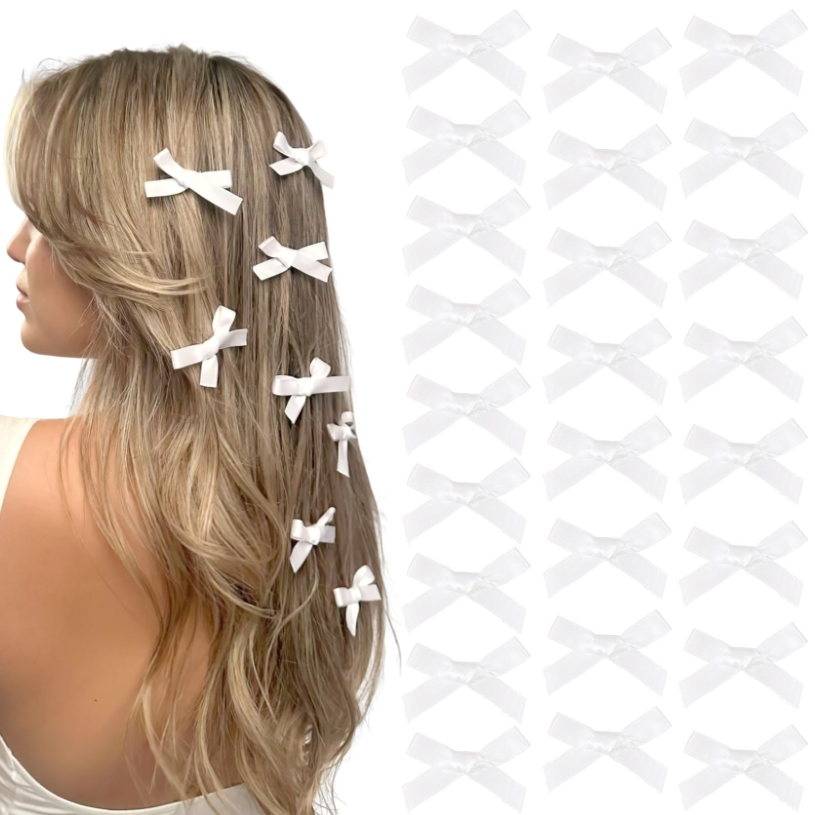 Photo 1 of 25PCS White Mini Bows Ribbon Clips,2'' Tiny White Bow Barrettes,Hair Bow Satin Hair Ribbon for Women & Girls' Hair Accessories