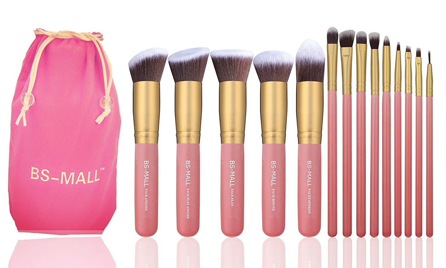 BSMALL New 14 Pcs Makeup Brushes Premium Synthetic Kabuki Makeup Brush