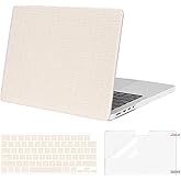 MOSISO Compatible with MacBook Pro 14 inch Case 2025-2021 M5 M4 M3 M2 M1 A3434 A3112 A3185 A3401 A2918 A2992 A2779 A2442, Woven Grid PU Leather Coated Hard Case&Keyboard Cover&Screen Film, Beige