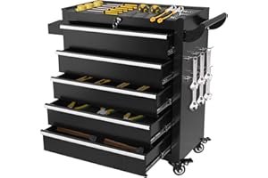 Barphygo Rolling Tool Chest 5-Drawers, Metal Tool Box with Wheels Garage Storage Cabinets with Lock Tools Drawer Organization Workbench Toolbox for Warehouse, Workshop & Repair Shop