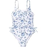 Milumia Girl's Floral One Piece Swimsuit Bow Tie Side Spaghetti Strap Bathing Suit