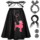Hicarer 5 Pcs 50s Women Halloween Costume 1950 Poodle Skirt Sock Hop Accessory Outfit Scarf Glasses Bandana Headband Earring
