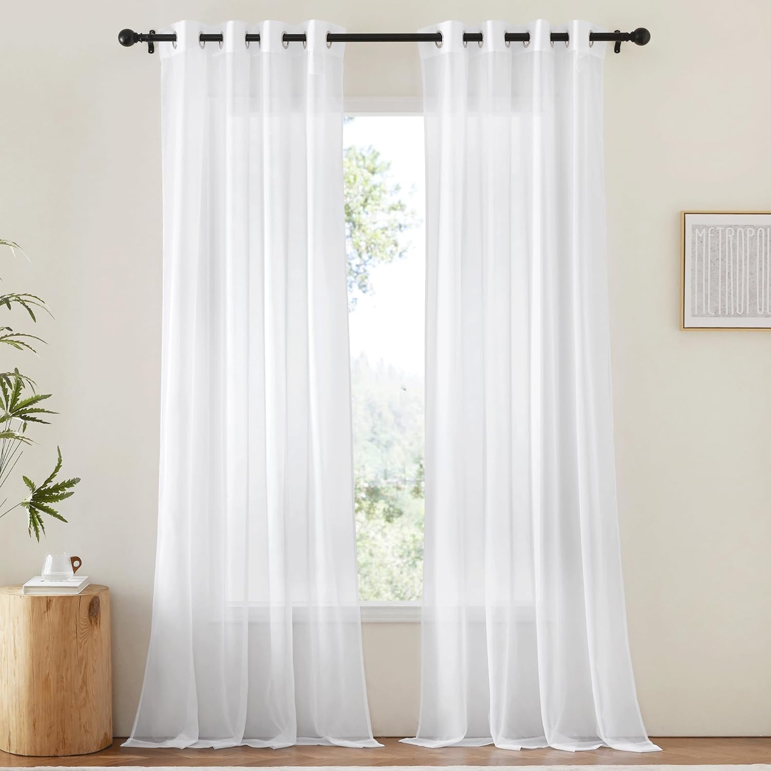 Window Treatments - NICETOWN White Sheer Curtains & Drapes 96 inches Long for Living Room - Grommet Top Solid Lightweight & Airy Gauzy Window Treatments with Light Filtering for Bedroom, 2 Panels, W54 x L96