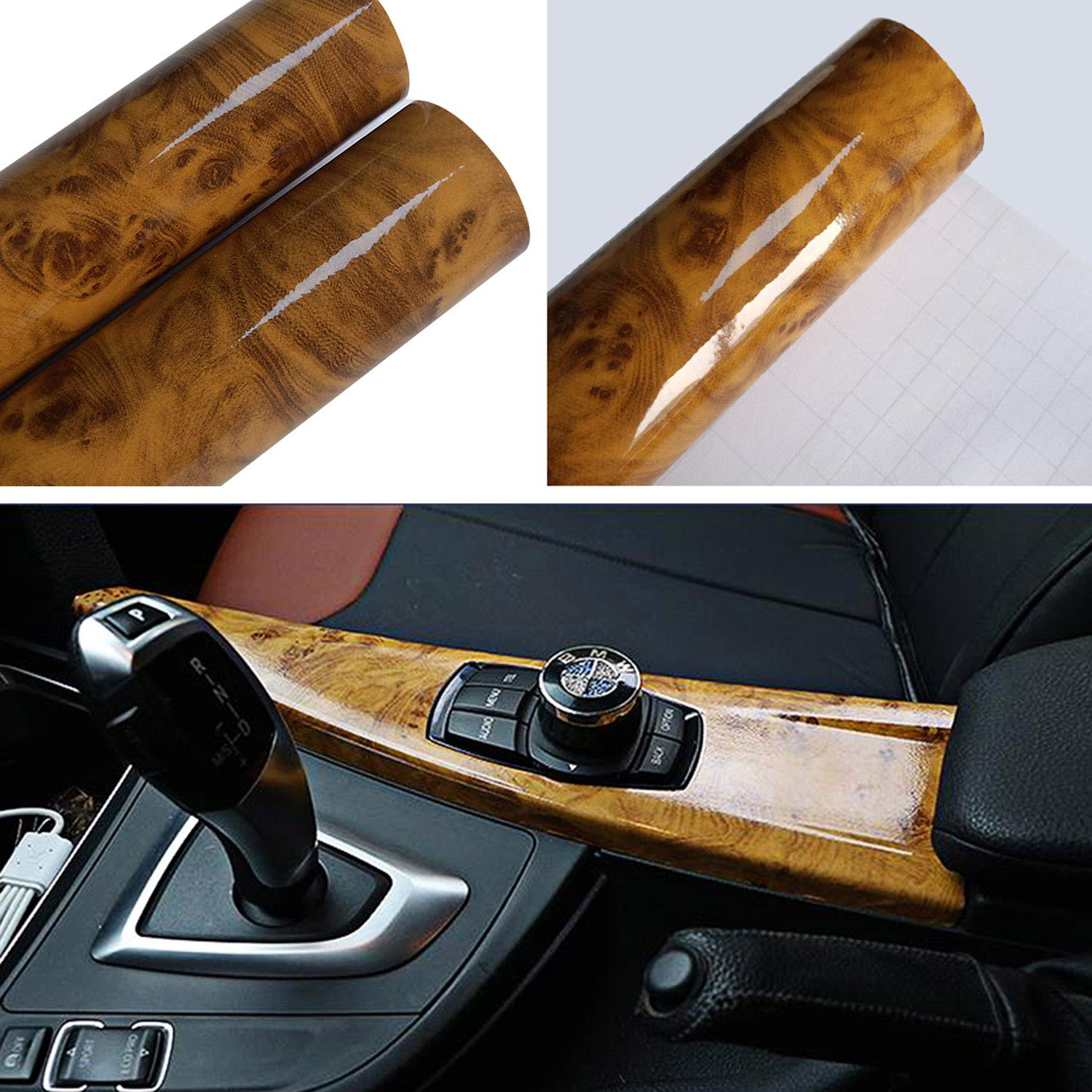 Buy Carrfan Car Interior Vinyl Wrap Sticker Decal, High Glossy Wood