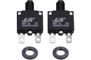 RKURCK 125/250V AC 32V DC Push Button Circuit Breaker 4 Amps, Thermal Overload Protector Switch, Manual Reset Thermal Circuit Breaker 4A