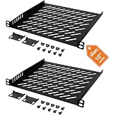 Tecmojo 2 Pack 0.5U Rack Mount Shelf for 10" Server Rack, 7.87" Deep Vented Cantilever Tray, Metal Shelf for Network Cabinet, Server Enclosure, Enhanced Airflow, Black