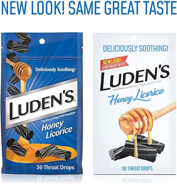 LUDEN’S SORE THROAT RELIEF LOZENGES FOR MINOR EVERYDAY IRRITATION & DRY MOUTH, HONEY LICORICE FLAVORED DROPS, 30 COUNT