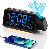 OnLyee Projection Clock for Bedroom Ceiling, Alarm Clock for Heavy Sleepers | 350&deg; Rotatable Projector, Dual Alarms, 5 Brightness, Weekday/Weekend Mode, Temp &amp; Humidity, Snooze, USB Charger