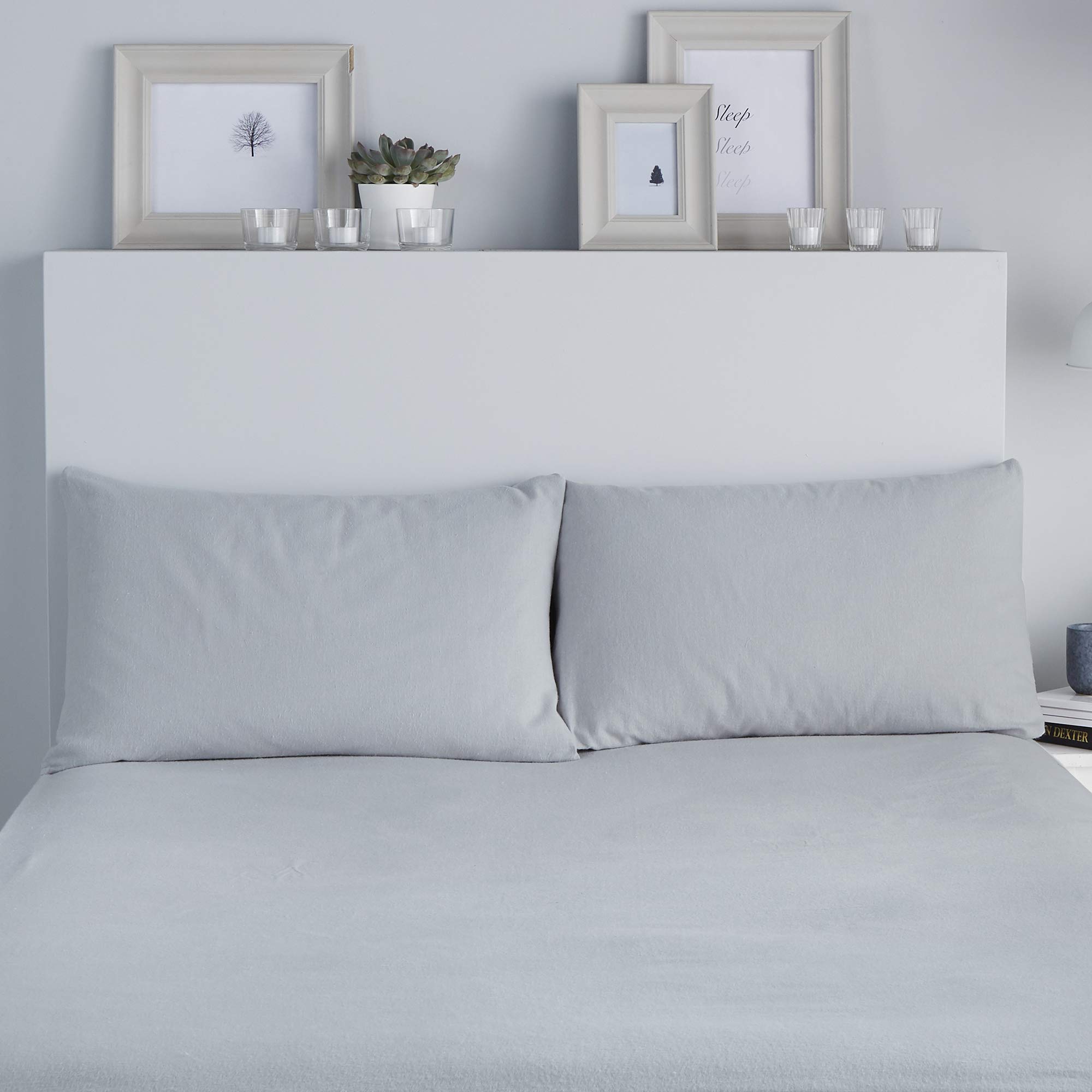 Fusion Brushed Cotton Pillow Cases (50 x 75cm) - 2 Pack in Silver/Grey - 100% Cotton Bedding